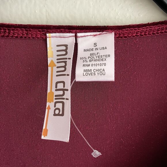 Mimi Chica Body Suit Top Size S Velvet Long Sleeve V Neck Burgundy Red Fancy - Picture 4 of 5